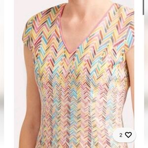 Etcetera Frequency Graduated Chevron Rainbow Midi Event Mother O' The Bride NWT